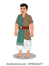 indian village men three quarter view cartoon character design