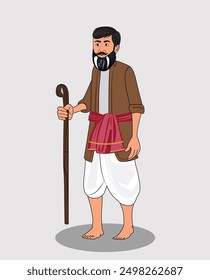 indian village men three quarter view cartoon character design