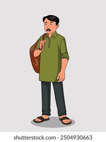 indian village men three quarter view cartoon character design