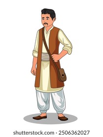 indian village men three quarter view cartoon character design
