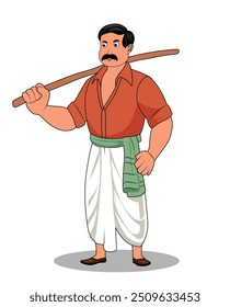 indian village men three quarter view cartoon character design