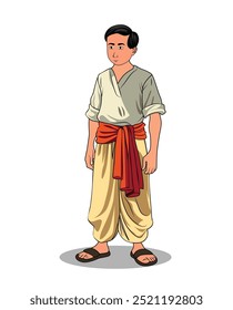 indian village men three quarter view cartoon character design