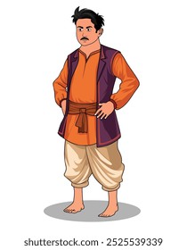 indian village men three quarter view cartoon character design