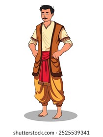 indian village men three quarter view cartoon character design