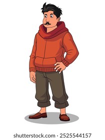indian village men three quarter view cartoon character design