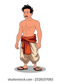indian village men three quarter view cartoon character design