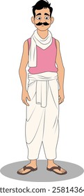 indian village men three quarter view cartoon character design