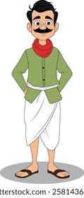 indian village men three quarter view cartoon character design