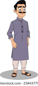 indian village men three quarter view cartoon character design