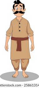 indian village men three quarter view cartoon character design