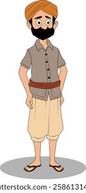 indian village men three quarter view cartoon character design