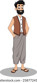 indian village men three quarter view cartoon character design