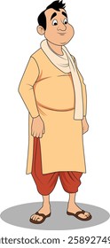 indian village men three quarter view cartoon character design