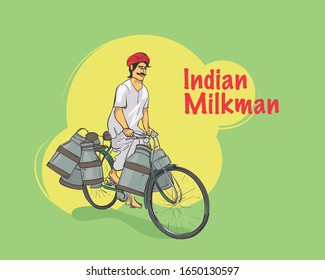 Indian village milkman on bicycle.