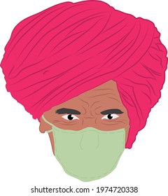 Indian village old man wearing mask