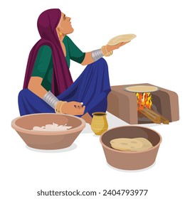 Indian village Old woman Coocking food