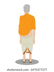 Indian village pandit back view cartoon character design