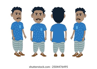 Indian village people cartoon characters set. Complete full motion animation with all angles, perfect for animation projects and bringing
traditional village life to life