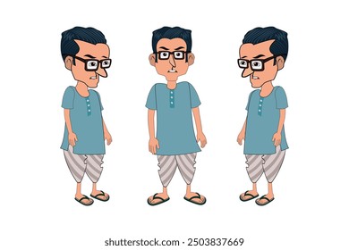 Indian village people cartoon design. Complete full motion animation character set with all angles for 2d animation projects