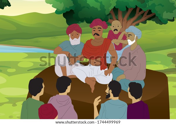 Indian Village People Having Panchayat Meetings Stock Vector (Royalty