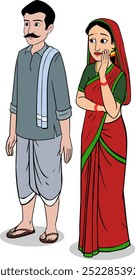 Indian Village People Vector, Husband, wife, characters, village farmer, cartoon indian village people Vector