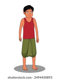 Indian village poor boy three quarter view cartoon character design