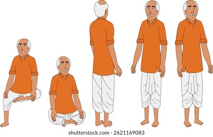 Desenho de personagem de desenho animado homem pobre de aldeia indiana para animação 2d