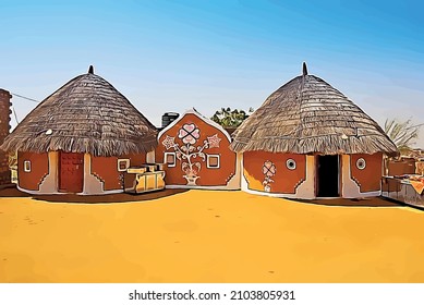 Indian Village at Rajasthan with village House and Wall Design 