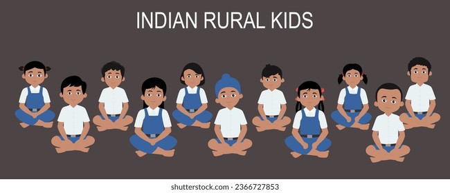 Indian village school kids sitting on classroom 