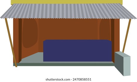 Indian village shop empty room isolated with white background illustration vector. Indian village hut shop for cartoon animation