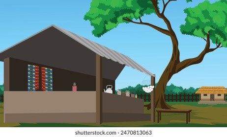 Indian village tea stall design. Indian roadside tea stall. Asian grocery shop. store cartoon vector