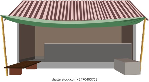 Indian Village tea stall empty shop isolated clipart vector for cartoon animation. village hut empty room for cartoon animation