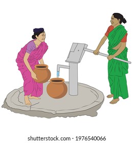 Indian Village woman filling water from water pump