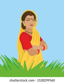 indian village woman vector illustration. rular india