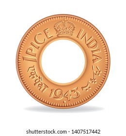 Indian vintage one pice coin 1943 in vector illustration