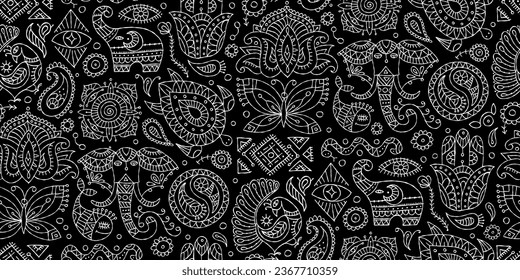 Indian vintage ornament for your design. Esoteric and animals, design elements, Seamless pattern background