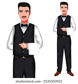 Indian Waiter Cartoon Character Vector Illustration (Royalty Free)