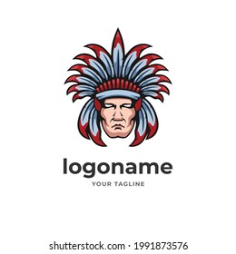 indian warrior chief apache logo emblem style for e sport gaming technology business company