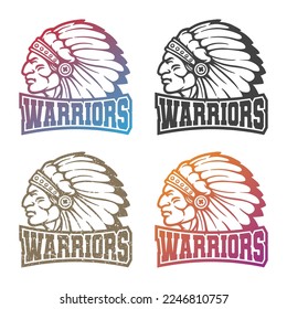 Indian Warrior Chief Illustration Clip Art Design Shape. Sport Logo Silhouette Icon Vector.