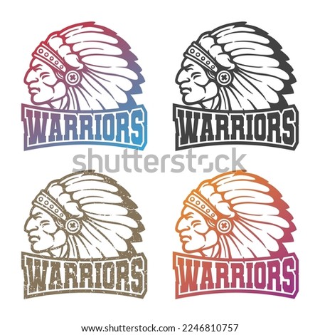 Indian Warrior Chief Illustration Clip Art Design Shape. Sport Logo Silhouette Icon Vector.