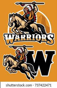 Indian Warrior Riding Horse Mascot