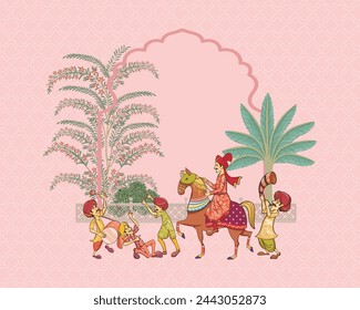 Indian wedding baraat ceremony in vector