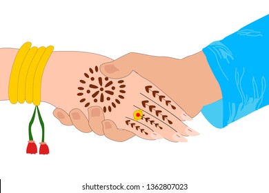 indian wedding bride and groom hand