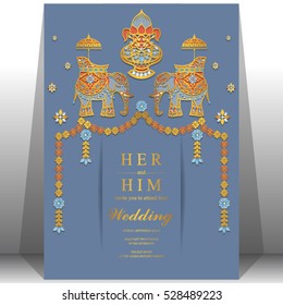 Indian Wedding Card Elephant Patterned Gold Stock Vector (Royalty Free ...