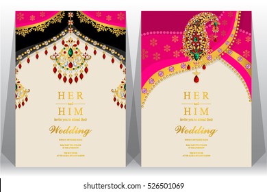 Indian wedding card, gold and crystals color.