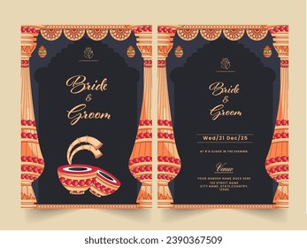 Indian Wedding Card Template Design with Venue Details for Ready To Print.