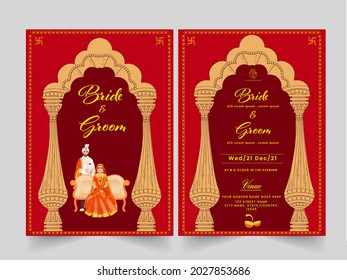 Indian Wedding Card Template Layout With Hindu Bridegroom Image And Event Details.