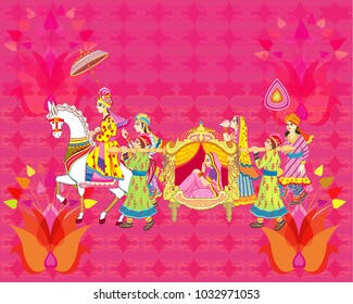 Indian Wedding Ceremony .    Indian  Hindu Wedding Invitation  Card	, All elements are in separate layers color can be changed easily. 