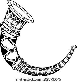 Indian wedding clip art of Artistic beautiful Indian Musical Instrument for Matrimonial - bigul pattern design. Indian wedding music instrument bigul with creative henna pattern design. svg