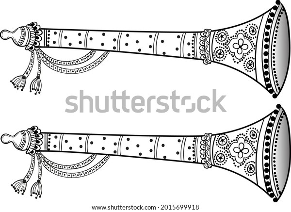 Indian wedding clip art of Artistic beautiful\
Indian Musical Instrument for Matrimonial - Shehnai pattern design.\
Indian wedding music instrument shahnai or tutari with creative\
henna pattern design.